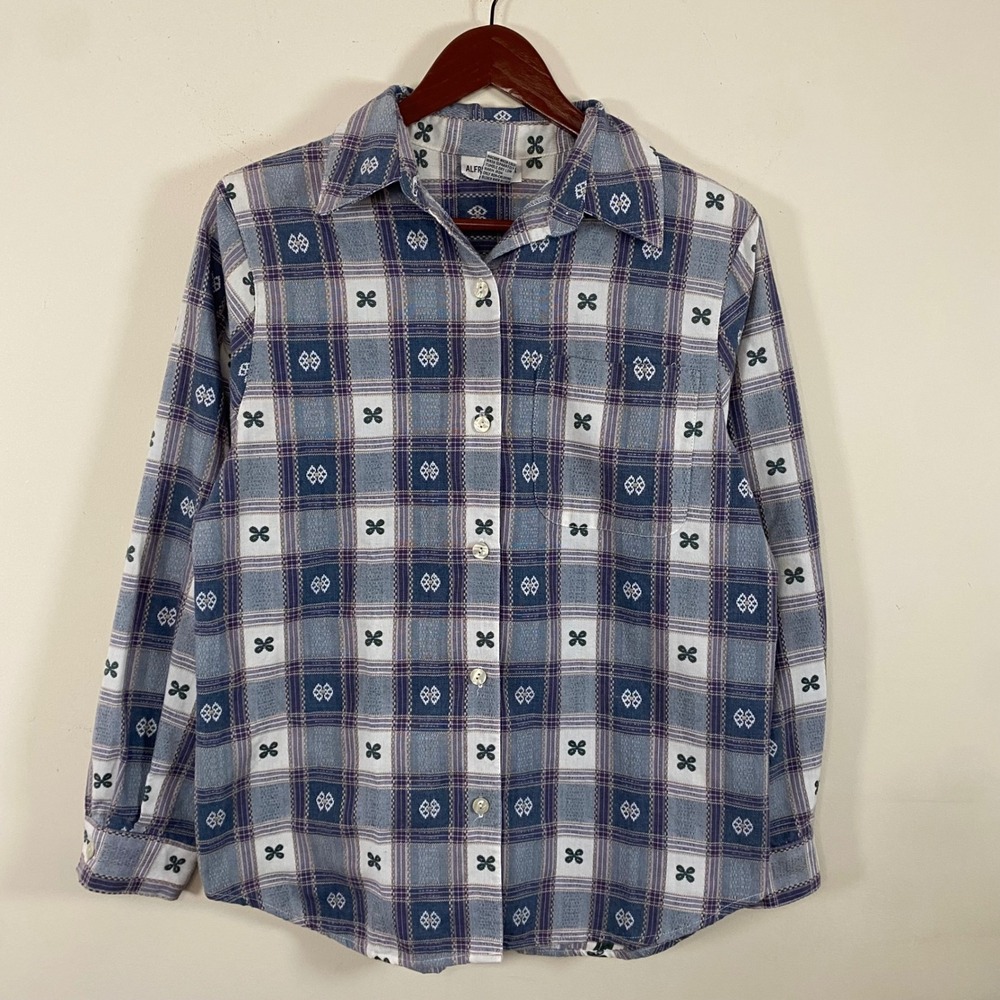 Vintage Alfred Dunner Plaid Button Up Shirt Clover Details Retro Cottagecore - Picture 3 of 7
